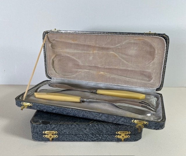 Vintage Franse cassettedoos met sla couvert, Ophalen of Verzenden