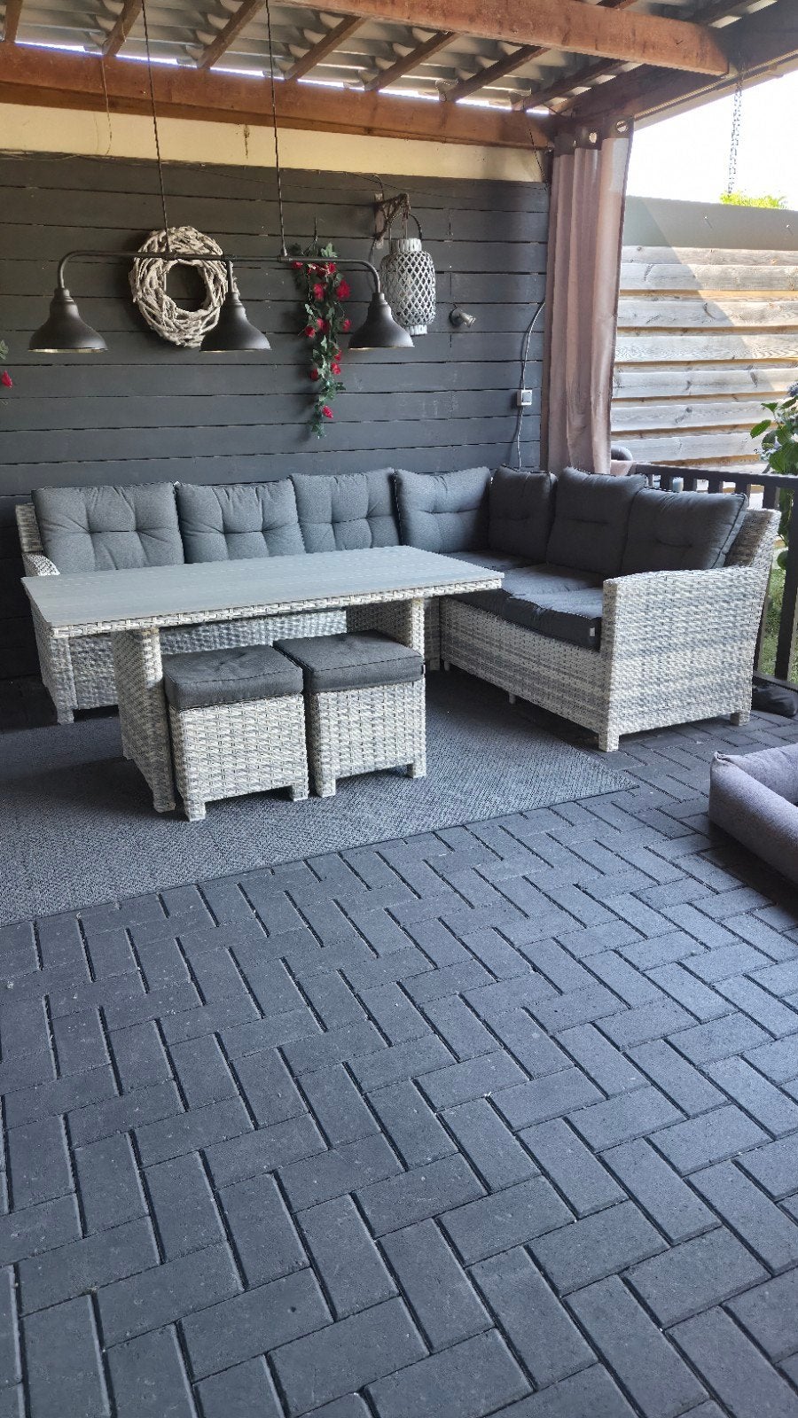Lounge-diningset Wicker Grijs met Kussens en Tafel, Tuin en Terras, Tuinsets en Loungesets, Ophalen, Gebruikt, Bank, Meer dan 8 zitplaatsen