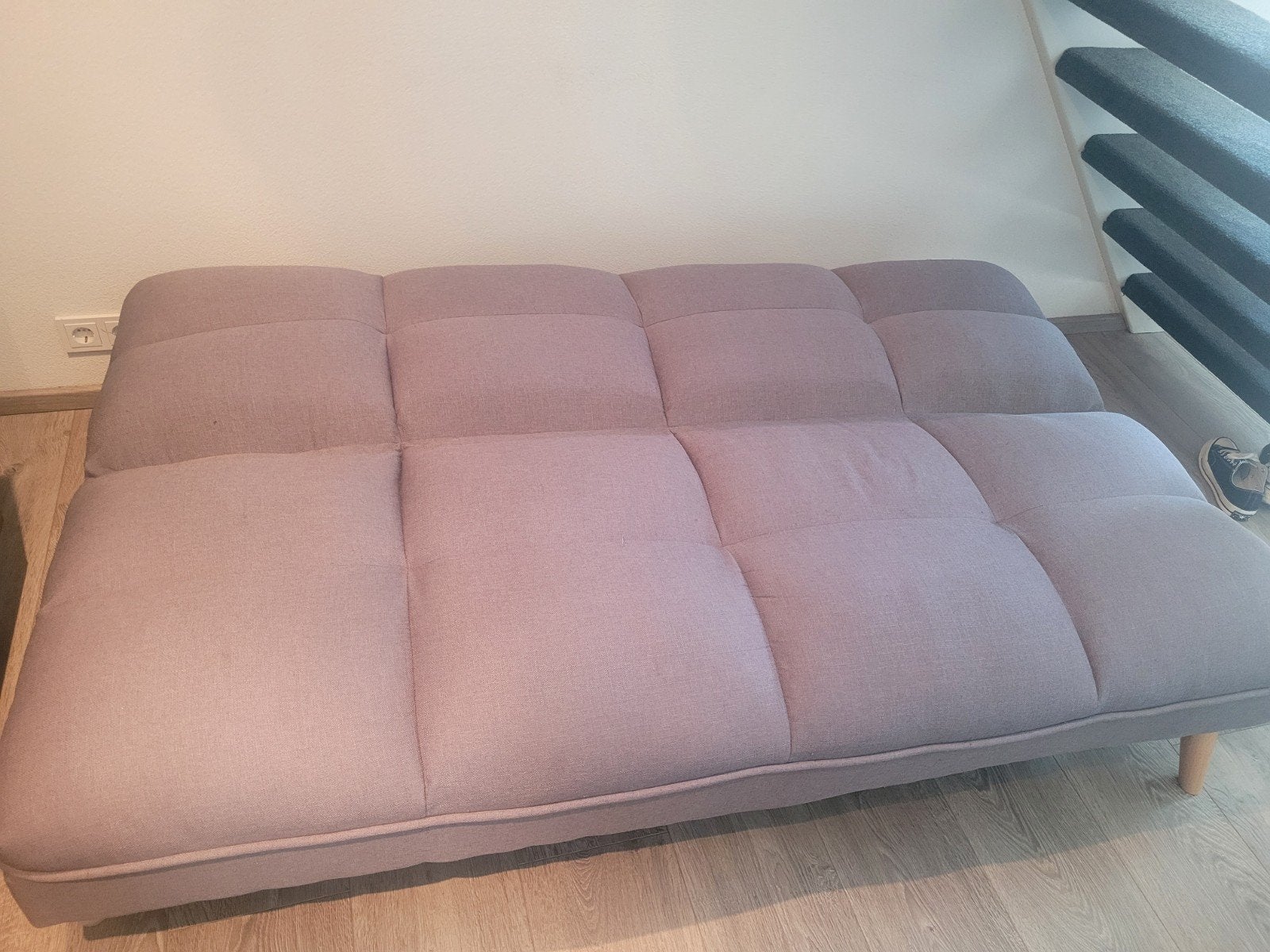Compacte slaapbank, Ophalen of Verzenden, Gebruikt, Tweepersoons, Beige