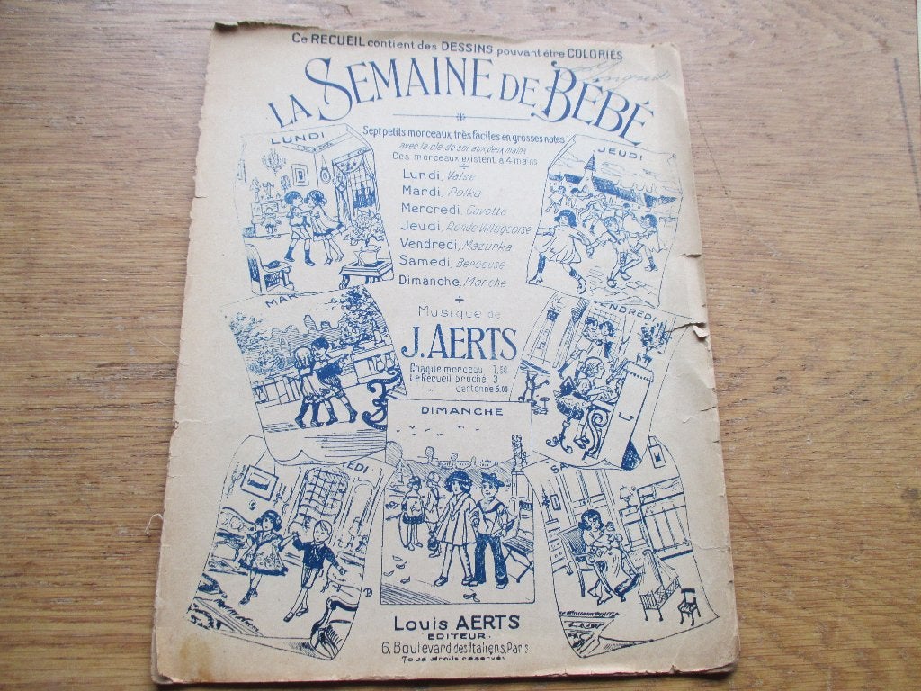 Vintage bladmuziek: La Semaine de Bébé - J. Aerts - piano, Gebruikt, Klassiek, Ophalen of Verzenden, Thema