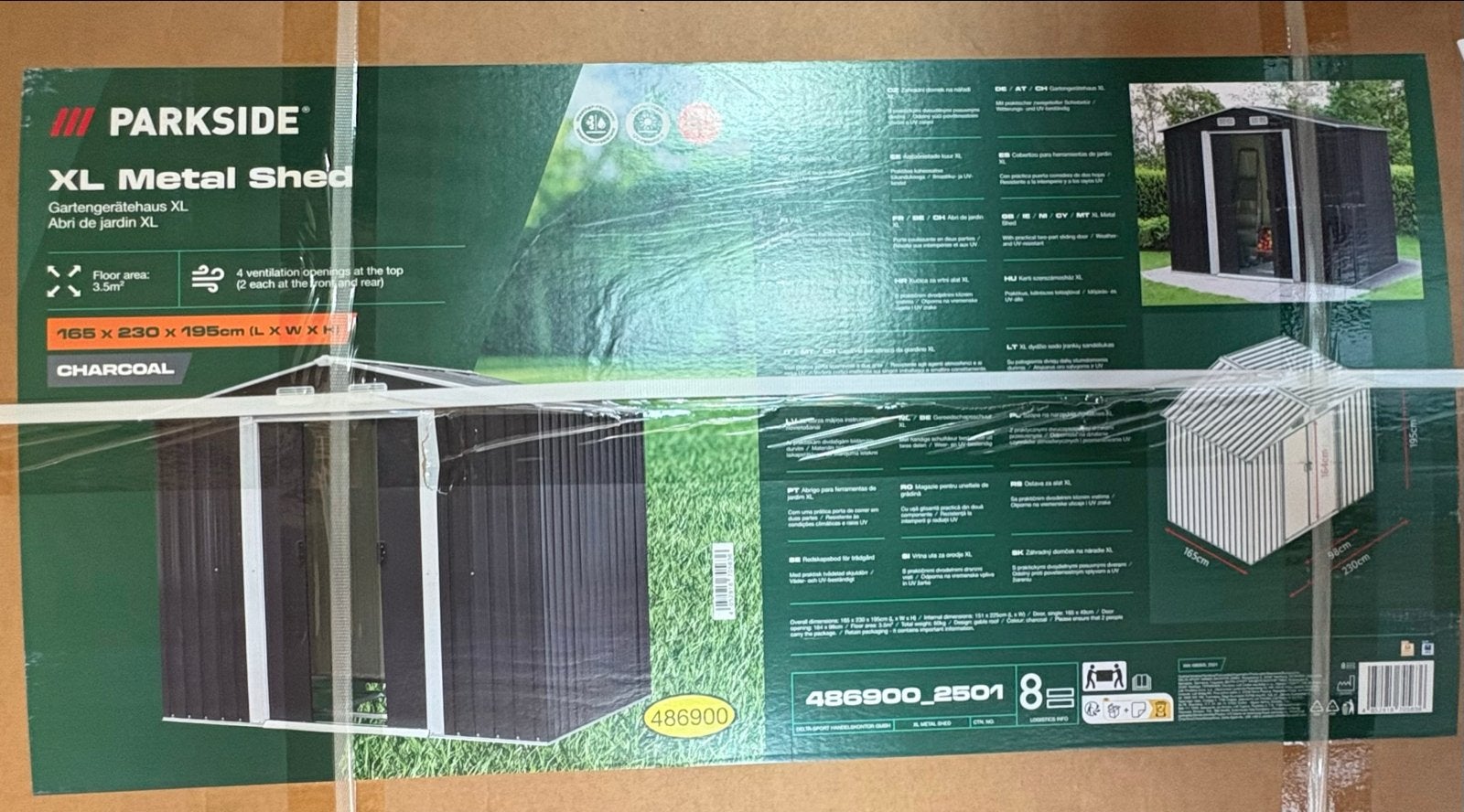 Parkside XL Metalen Tuinhuis - Houtskoolkleur, Tuin en Terras, Bergingen en Tuinkasten, Ophalen, Nieuw, Metaal, Overige typen