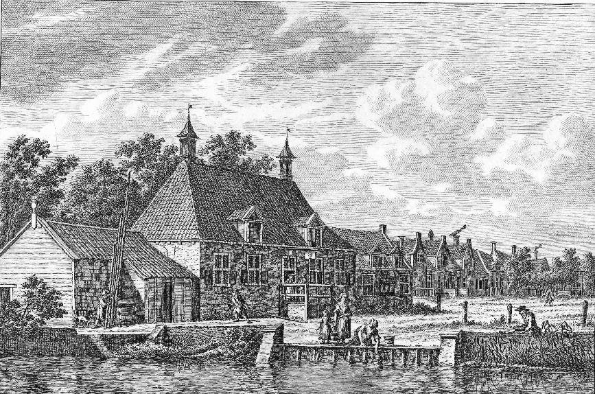 Gravure t Rechthuis te Kruiningen. door C.F. Bensdorp, 1793, Verzenden, Stadsgezicht, Gravure, Origineel