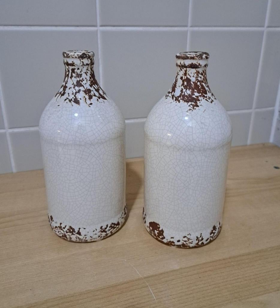 2 Leuke Decoratie Vazen / Flessen - Craquelé Look, Ophalen of Verzenden