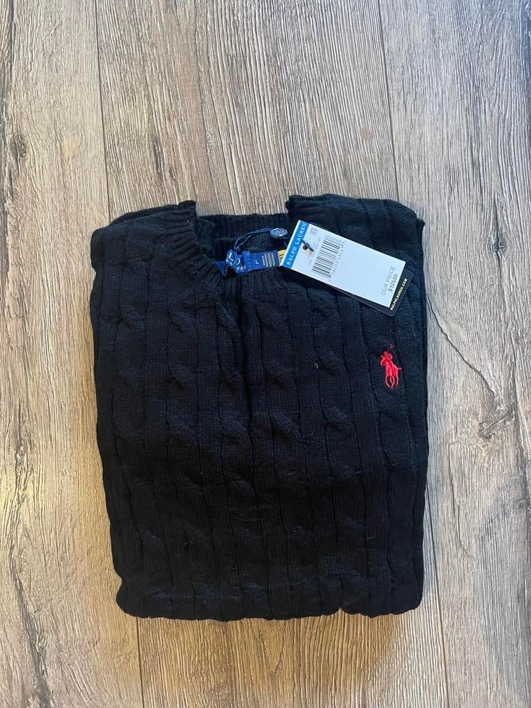 Nieuwe Polo Ralph Lauren Kabelgebreide Trui Zwart Maat L, Kleding | Heren, Ophalen of Verzenden, Nieuw, Maat 52/54 (L), Zwart