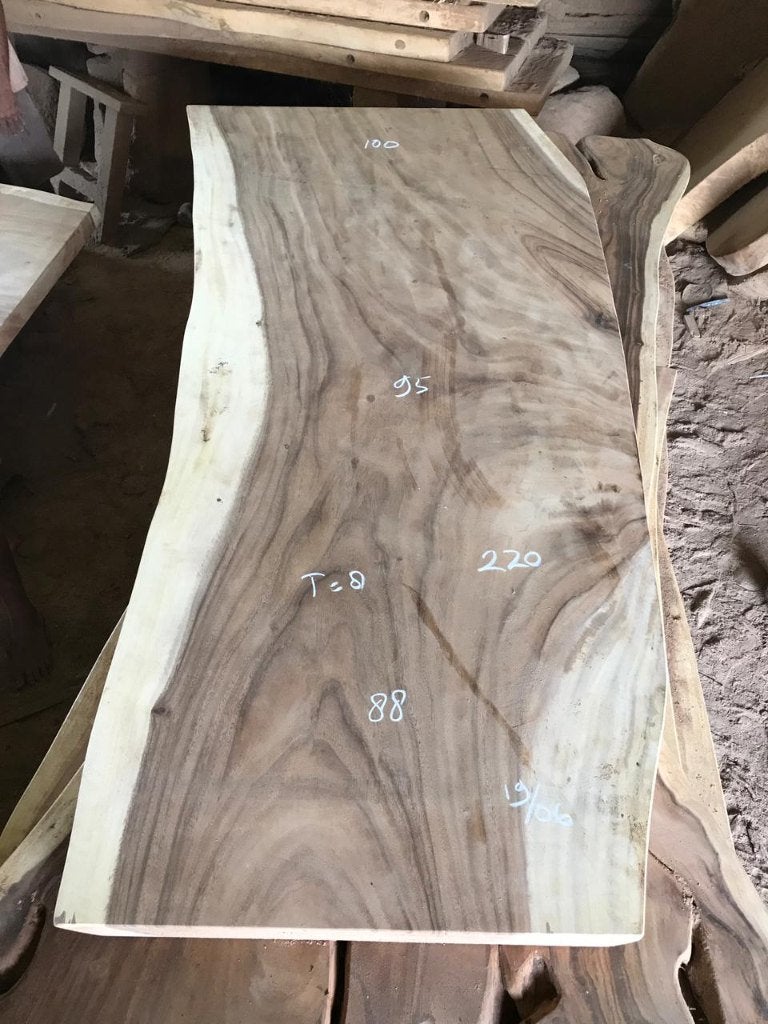Uniek blad uit 1 stuk - Boomstamblad type hout Suar 220cm, Ophalen, 50 tot 100 cm, Vijf personen of meer, Rechthoekig