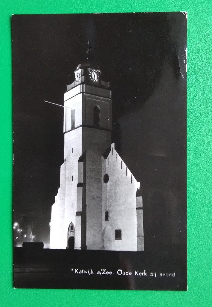 Katwijk aan Zee, Oude Kerk bij avond.1956 klf, Verzenden, 1940 tot 1960, Gelopen, Zuid-Holland
