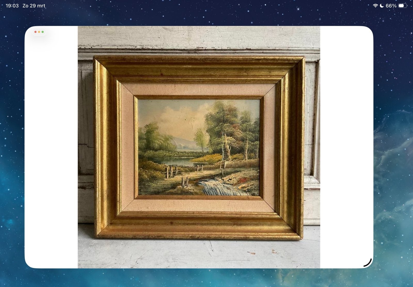Sale schilderij met vergulde lijst *tres belle*, Verzenden
