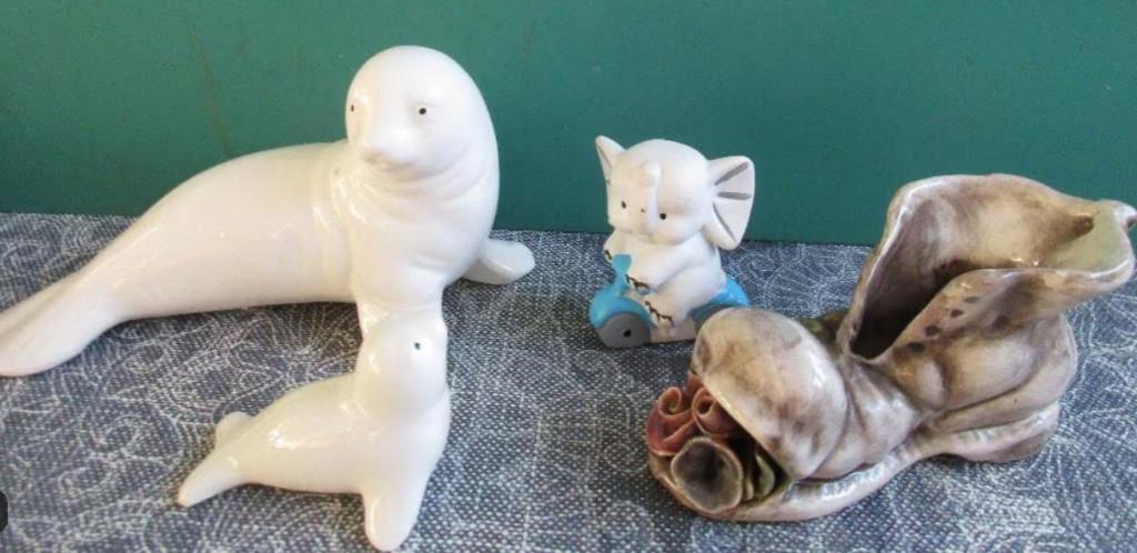vintage beeldjes: olifant / zeehond met jong / schoen /clown, Ophalen of Verzenden, Zo goed als nieuw, Dier