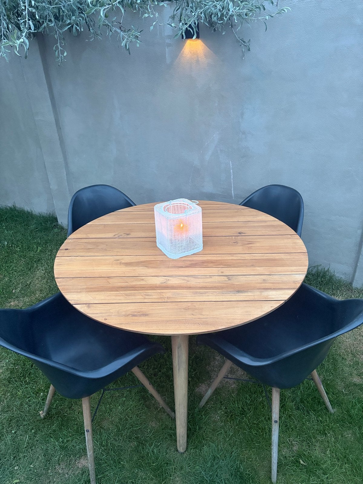 Hartman tuinset: ronde tafel (120cm) met 4 kuipstoelen, Tuin en Terras, Ophalen, 4 zitplaatsen, Gebruikt, Eettafel