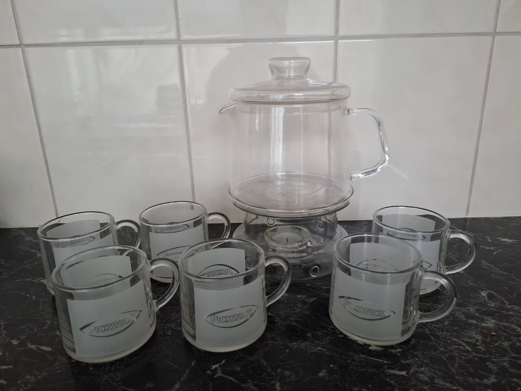 Thee glazen met theepot en een verwarming onderstel, Glas of Glazen, Ophalen of Verzenden, Overige stijlen, Glas