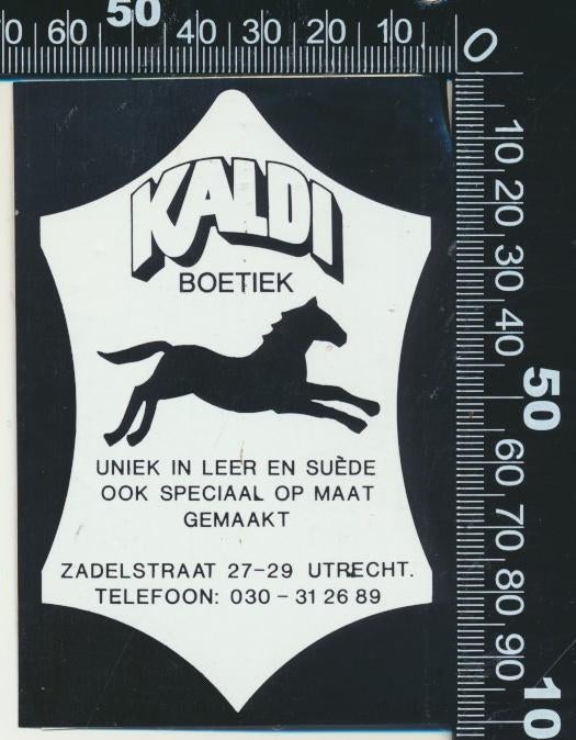 Sticker: Kaldi Boetiek - Utrecht, Verzamelen, Stickers, Zo goed als nieuw, Bedrijf of Vereniging, Ophalen of Verzenden