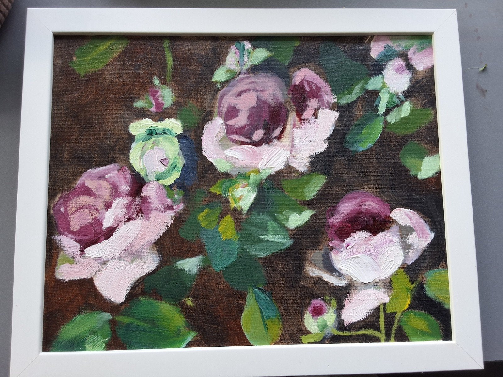 Schilderij rozen 24x30 cm, Bloemen, Doek, Realistisch, Ophalen of Verzenden