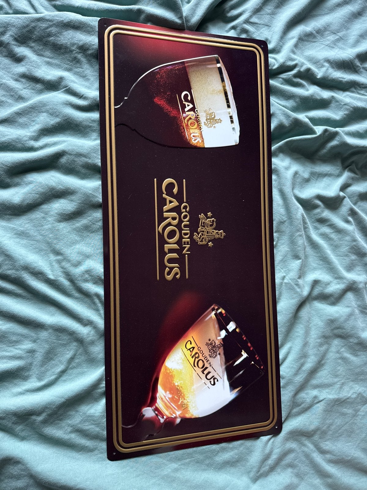Gouden Carolus Reclamebord - 70x30 cm, Verzamelen, Ophalen of Verzenden, Gebruikt, Reclamebord