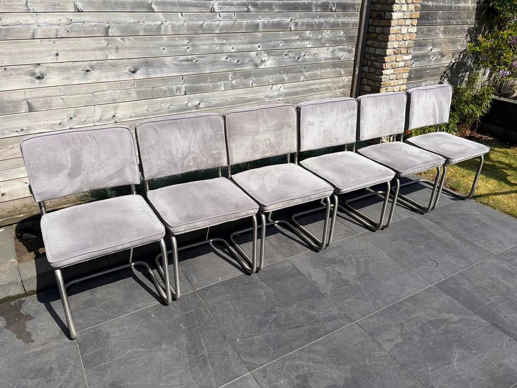 6 Zuive Ridge Rib Ribstof Stoelen, Ophalen, Gebruikt, Stof, Grijs