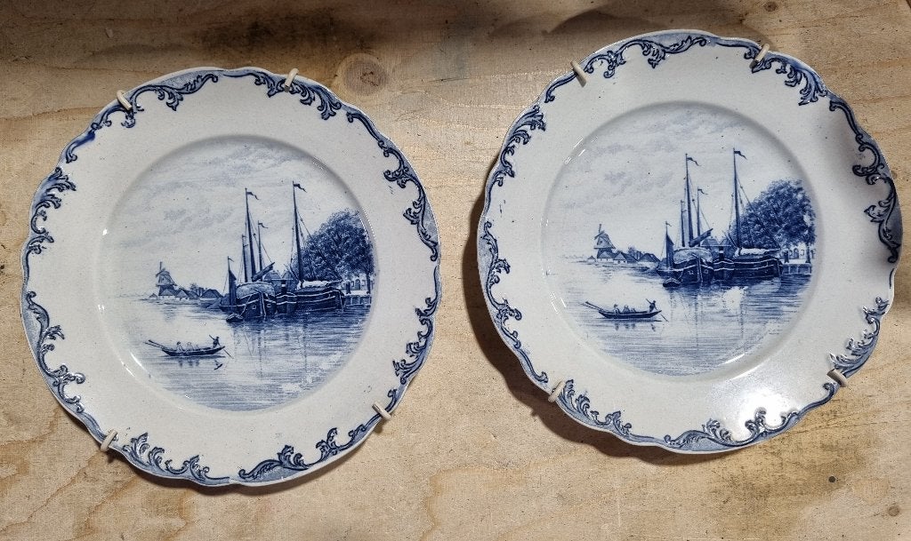 Sfinx Maastricht bordjes, Design Delft: schepen met sloep, Antiek en Kunst, Ophalen of Verzenden