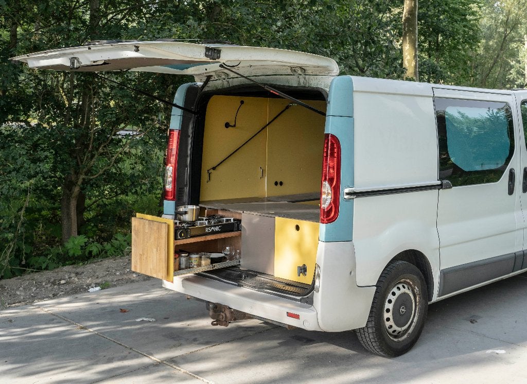 Camperbox voor VW, Transit of Vivaro bus, bovenklep +2 laden, Ophalen, Gebruikt