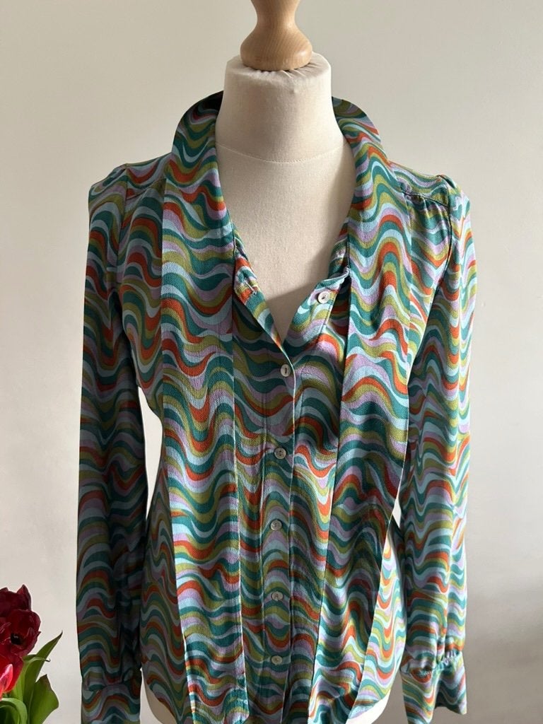 King Louie maat XL Blauwe wave top blouse 3270, Blauw, Maat 46/48 (XL) of groter, Ophalen of Verzenden, Zo goed als nieuw