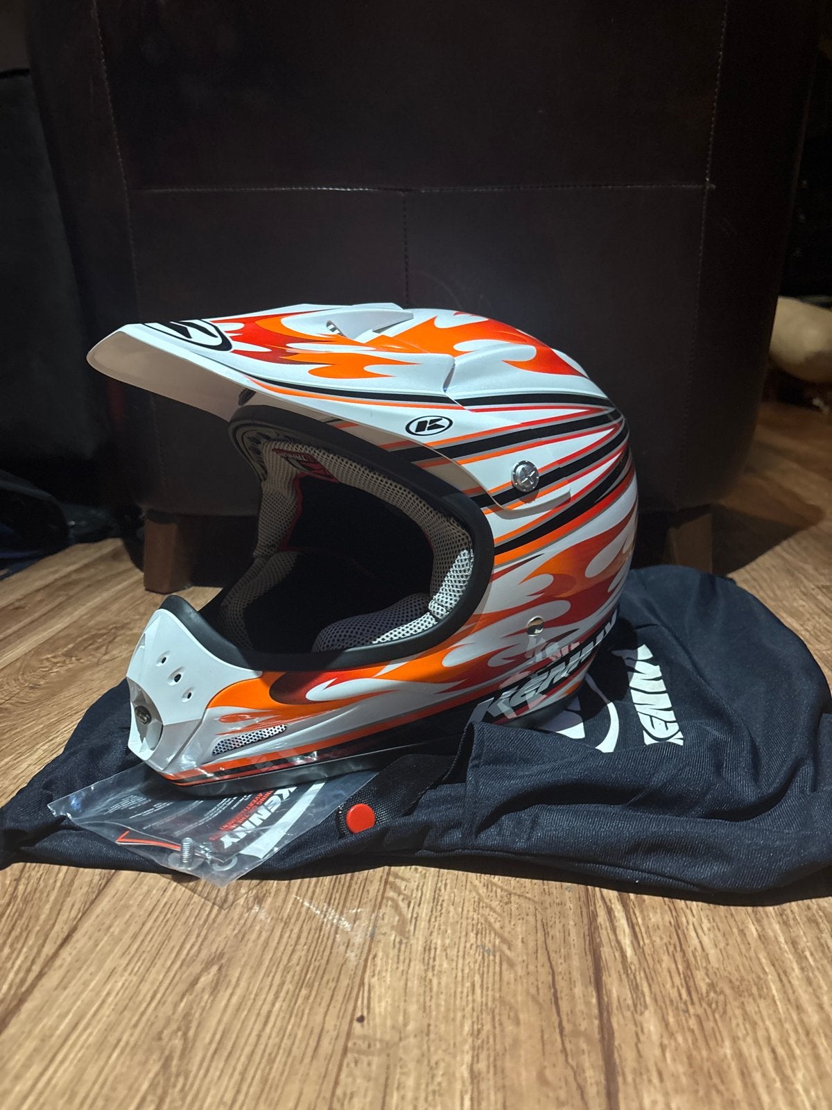 Gloednieuwe Kenny Crosshelm Maat XS - Oranje/Wit Vlammen, XS, Ophalen of Verzenden, Nieuw met kaartje, Overige merken