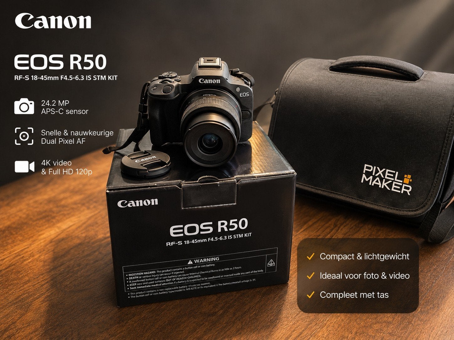 Canon EOS R50 Nieuw in Doos - Incl. BTW, Audio, Tv en Foto, Fotocamera's Digitaal, Ophalen, Nieuw, Handleiding, Systeemcamera