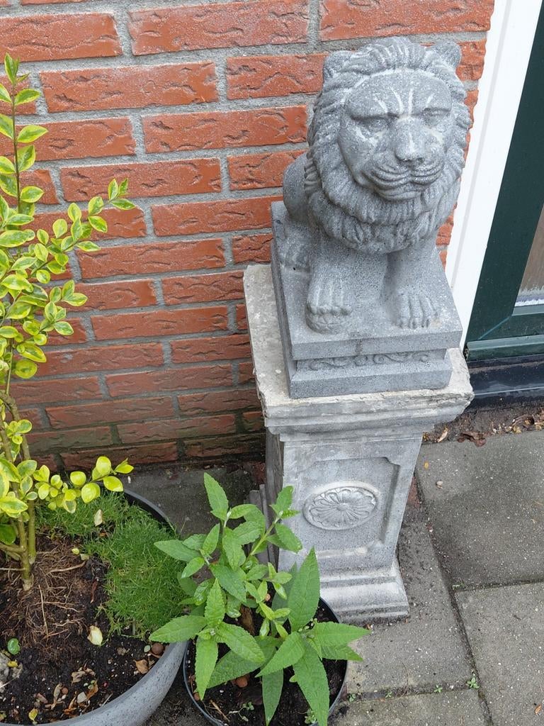 Betonnen Leeuw op Sokkel - Tuinbeeld, Tuin en Terras, Tuinbeelden, Ophalen, Beton, Bunnemaheerd 83, Dierenbeeld