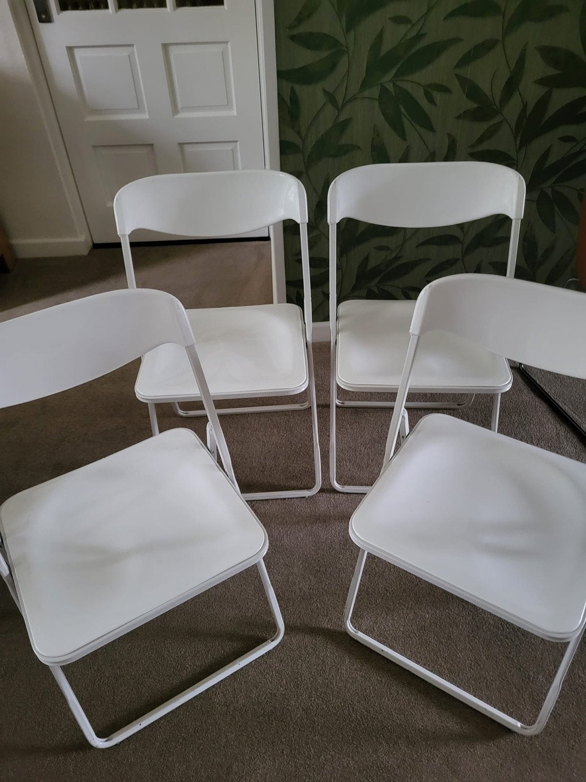 4 witte klapstoelen, Ophalen, Kunststof, Gebruikt, Wit