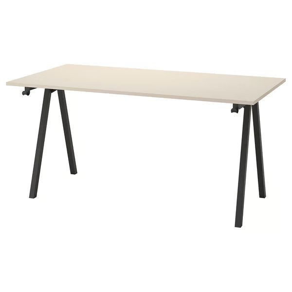 IKEA Trotten bureau 160x80cm, zwart onderstel, beige blad, Huis en Inrichting, Ophalen, 160 cm, Gebruikt, Demontabel