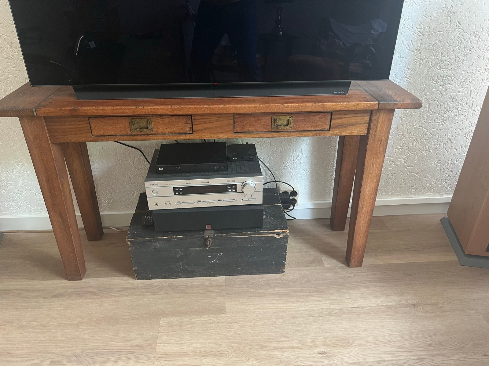 Houten sidetable met lades - 140x77x40 cm, Huis en Inrichting, Tafels | Sidetables, Ophalen, Gebruikt, 100 tot 150 cm, Eikenhout