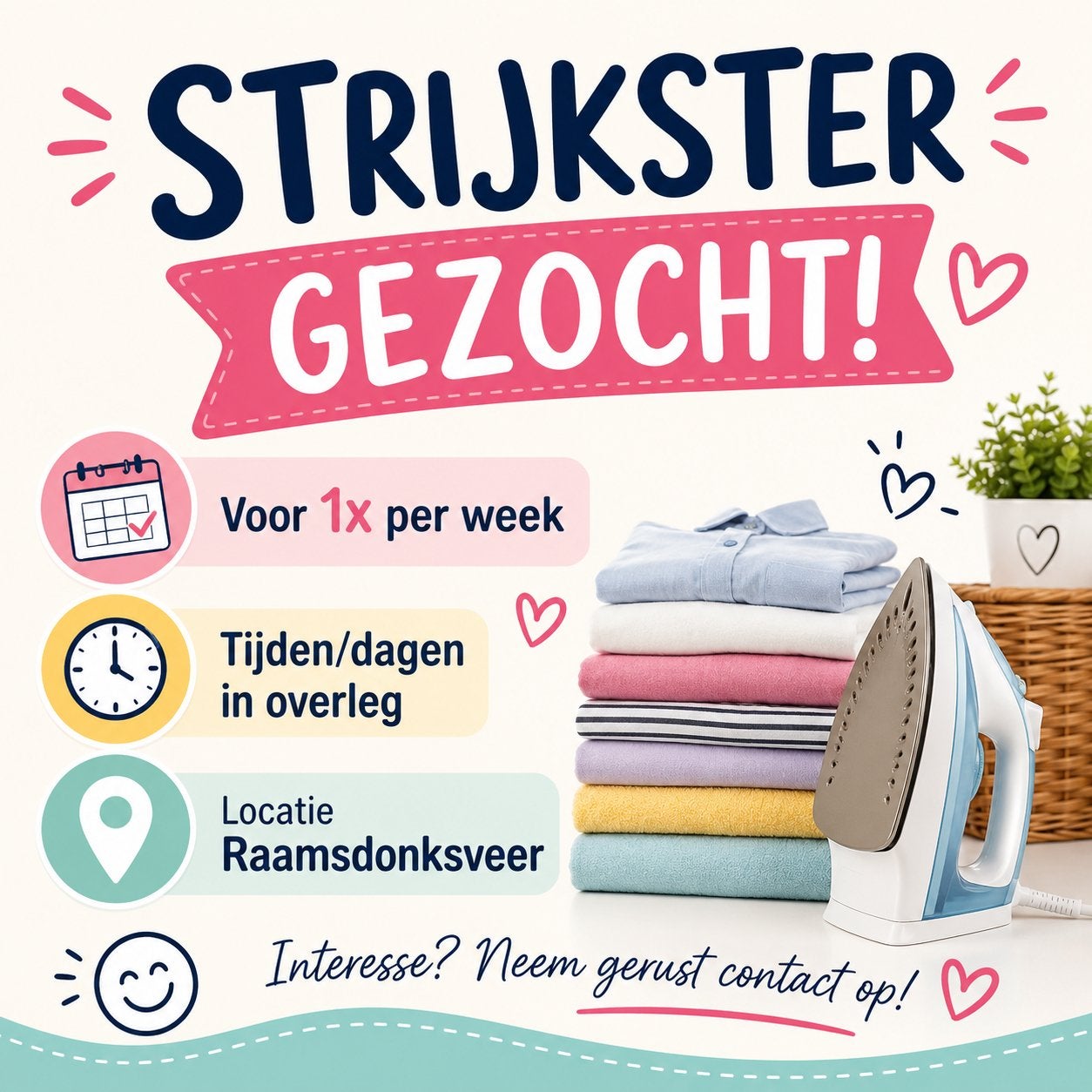 Strijkster gezocht, Ophalen of Verzenden