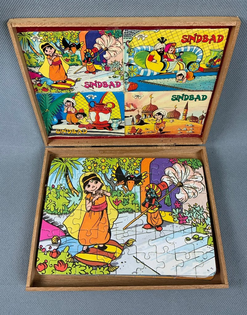 Vintage 70s kleine Sindbad puzzels - 4 stuks, Ophalen of Verzenden, Zo goed als nieuw, Tv, Overige typen