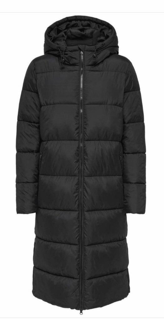 Lange zwarte Only winterjas/Puffer met capuchon Maat L, Only, Zwart, Maat 42/44 (L), Nieuw