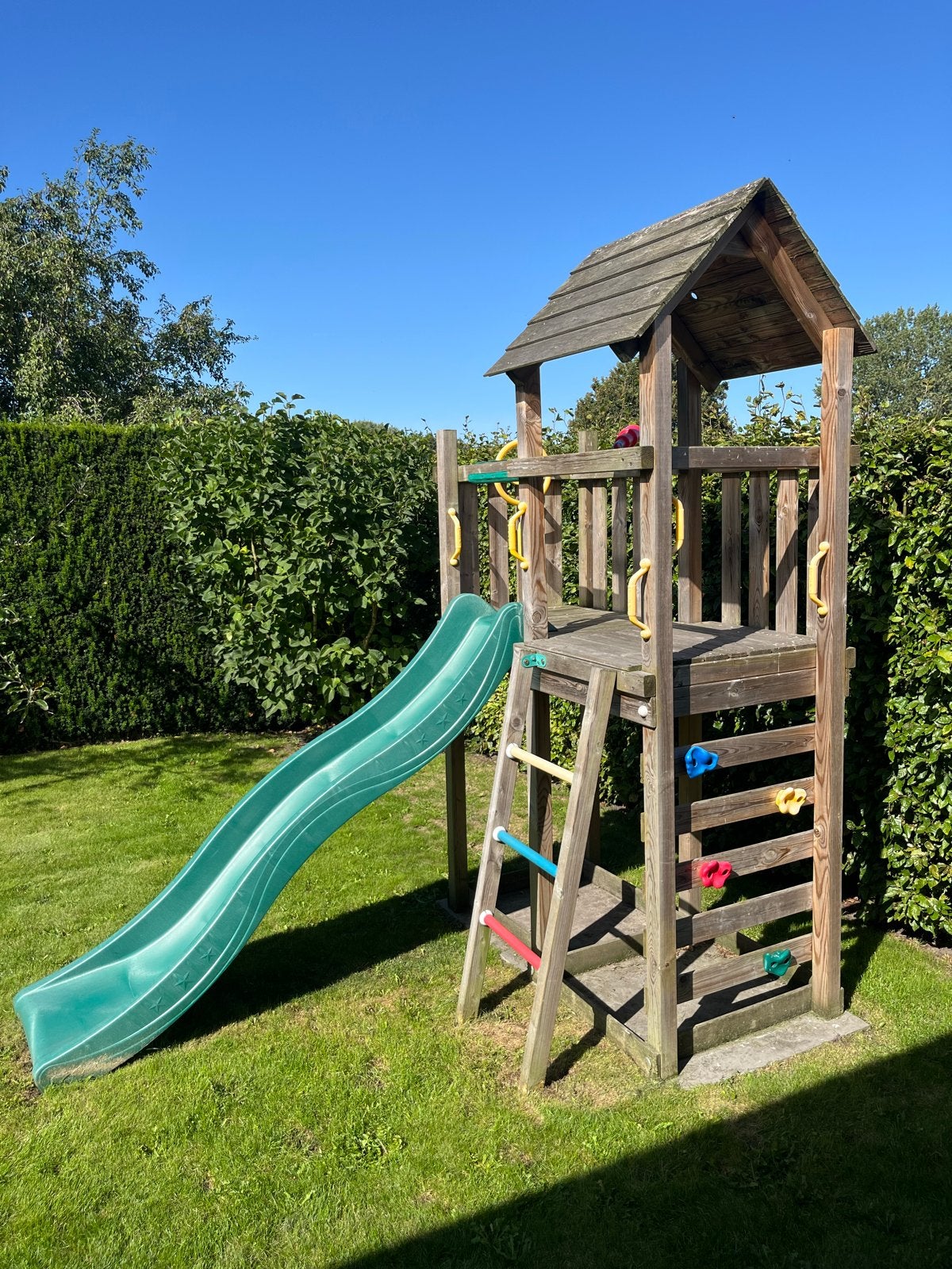 Houten Speeltoestel met Glijbaan en Klimwand, Gebruikt, Glijbaan, Glijbaan, Glijbaan