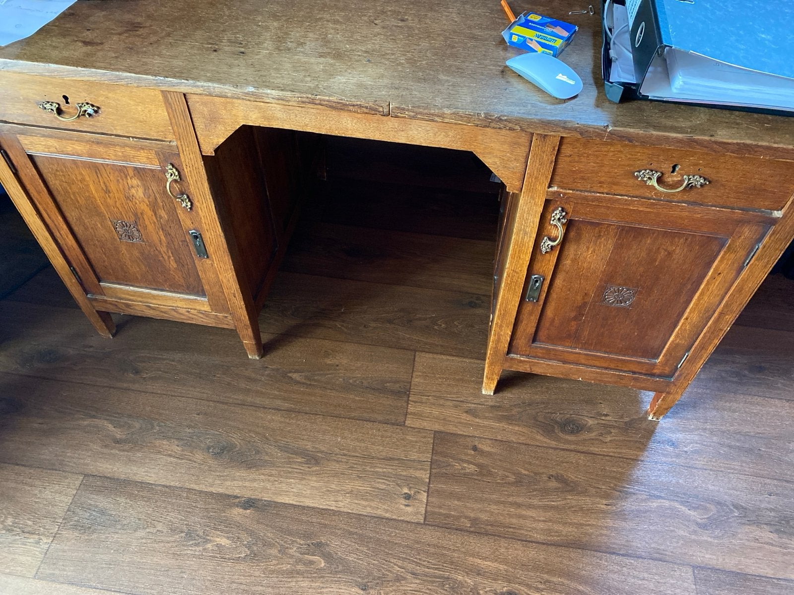Antiek Teak Buro met 2 Kastjes en 2 Lades, Ophalen