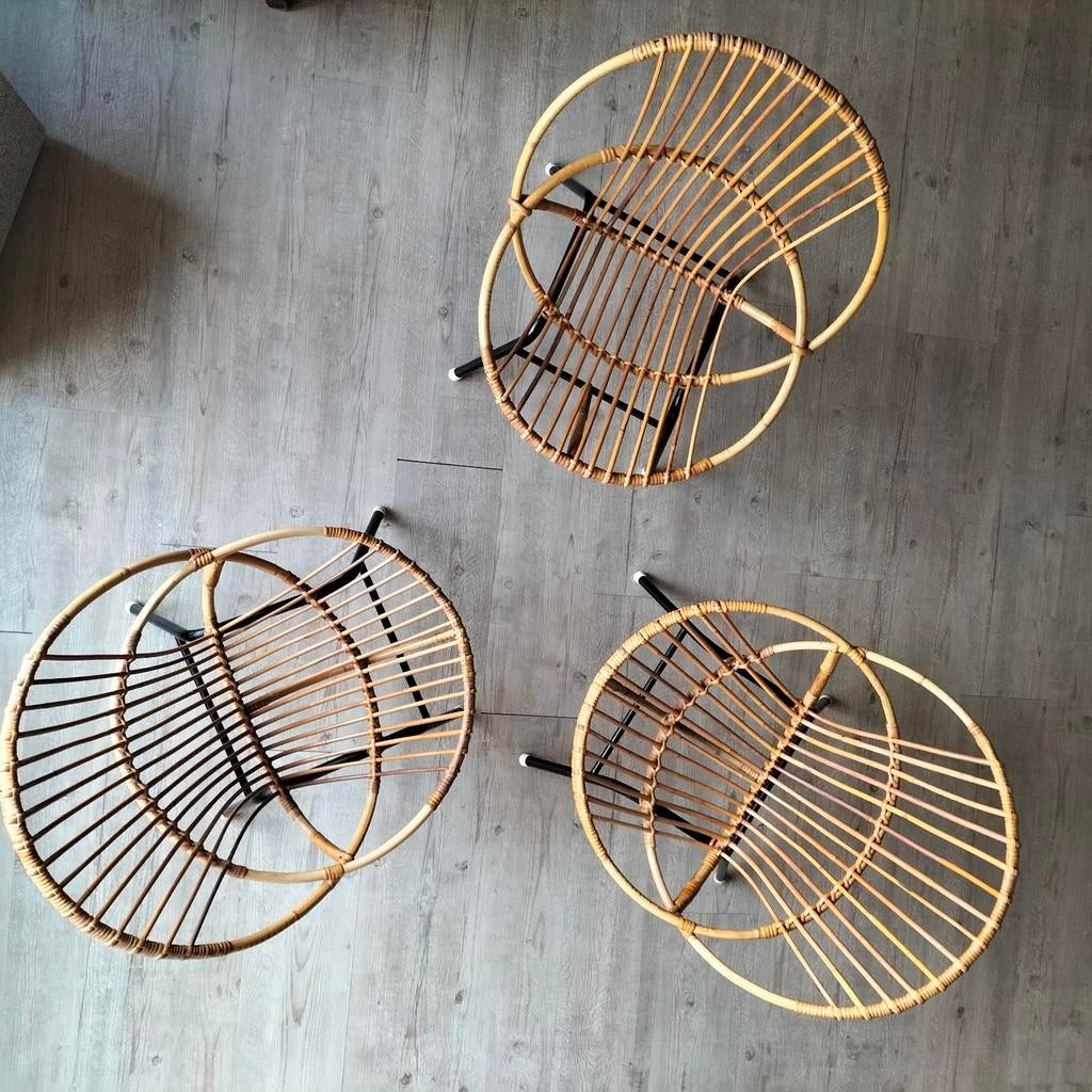 Vintage Rohe Noordwolde rotan kinder stoeltjes, set van 3, Ophalen