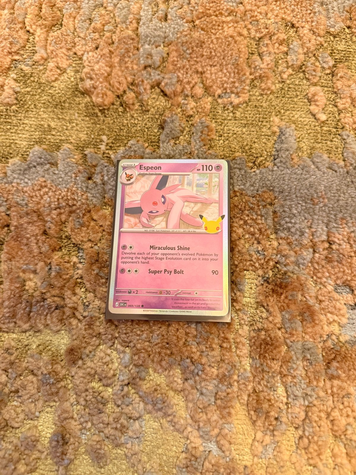 Pokémon 30th Anniversary Espeon 069/128 – Pikachu Stamp, Ophalen of Verzenden, Zo goed als nieuw, Losse kaart