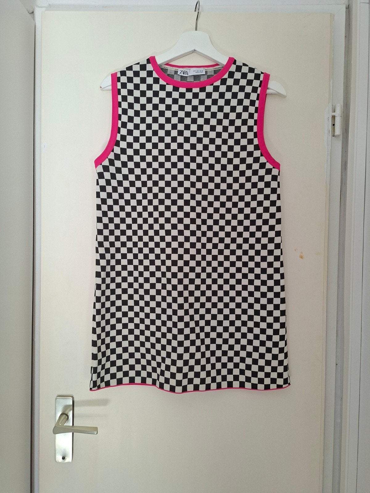 Zara geblokte mini jurk met roze bies maat S, Ophalen of Verzenden, Zo goed als nieuw, Maat 36 (S), Boven de knie