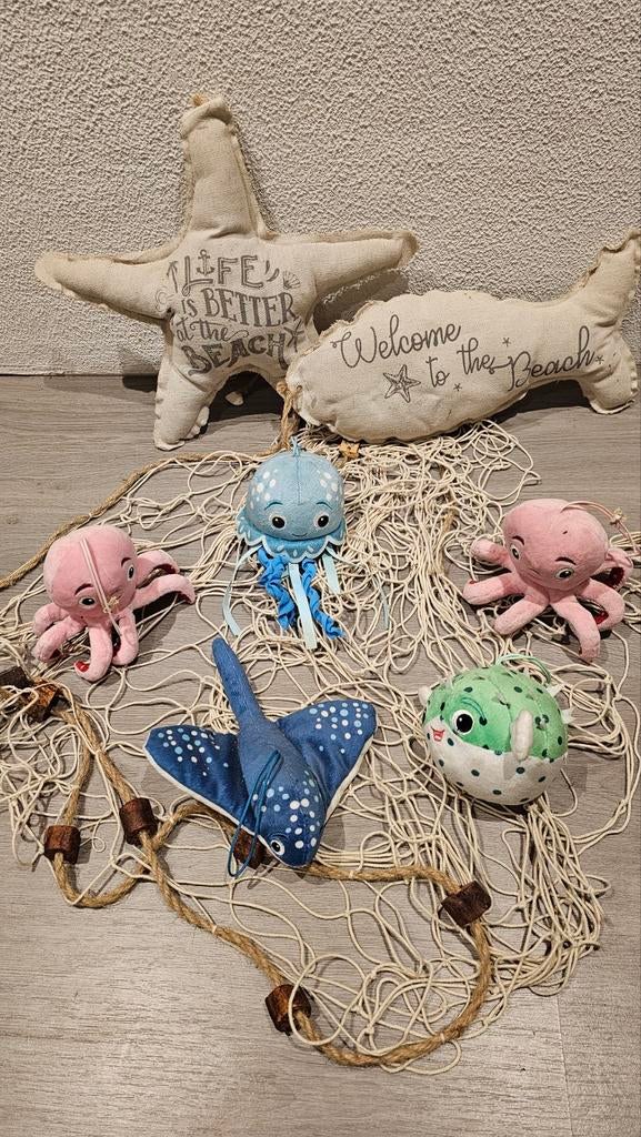 Strandtent set: visnet met zee knuffels en decoratie, Gebruikt, Meerkleurig, Overige stijlen, Ophalen of Verzenden
