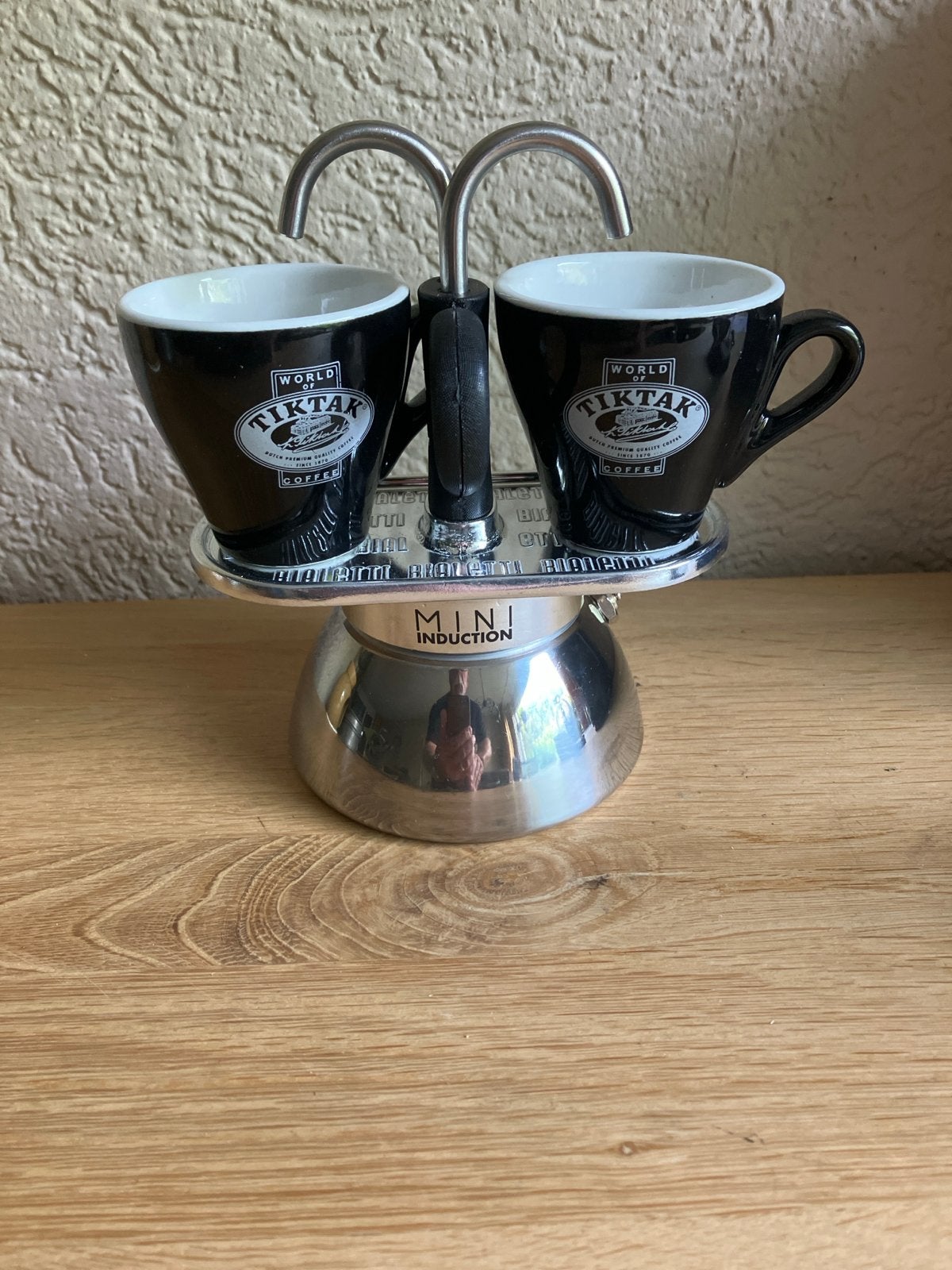 Mini Inductie Espresso Maker met Tiktak Kopjes, Espresso apparaat, Nieuw, Gemalen koffie, Ophalen of Verzenden