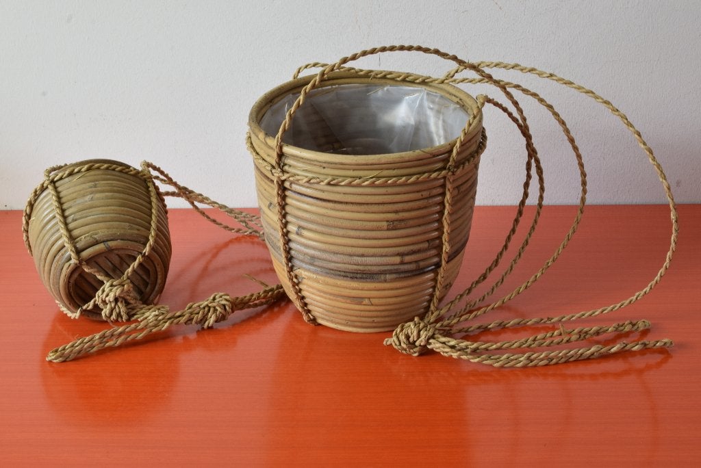 Retro vintage stijl rotan hang bloempot / hangmand, Overige materialen, Rond, Ophalen of Verzenden, Zo goed als nieuw