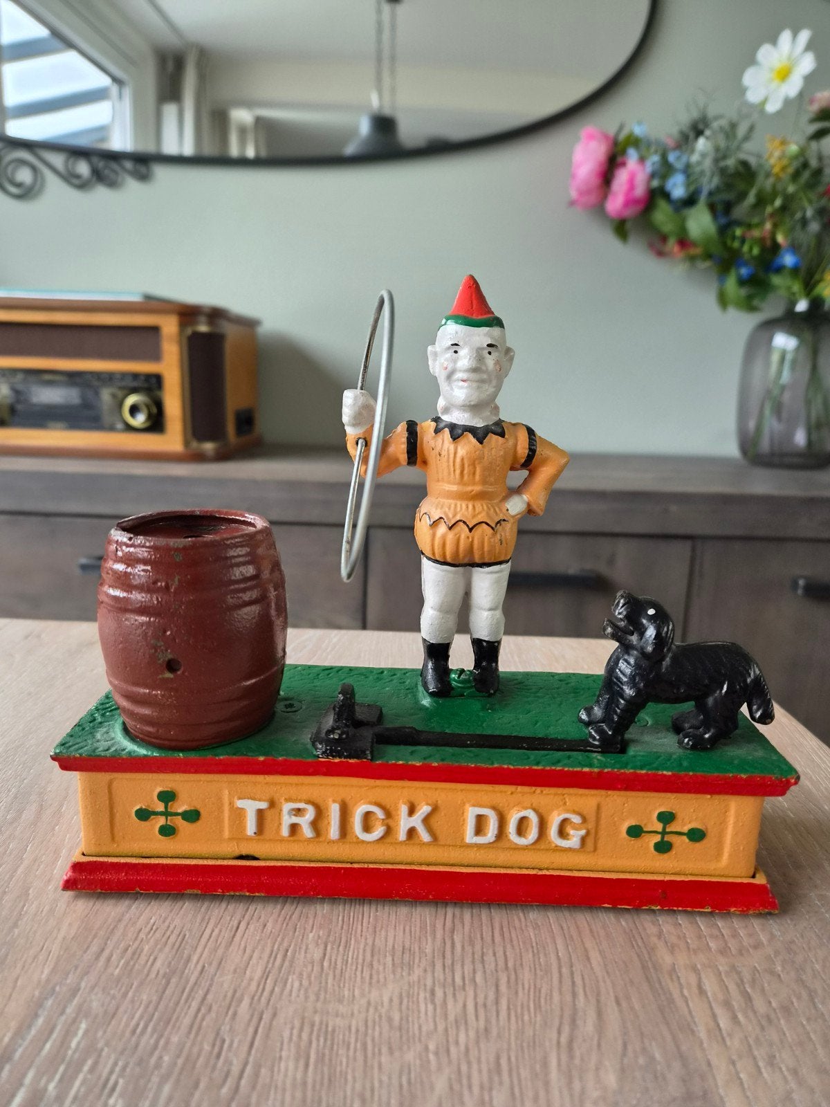 Vintage Trick Dog spaarpot - gietijzer, Ophalen of Verzenden, Gebruikt