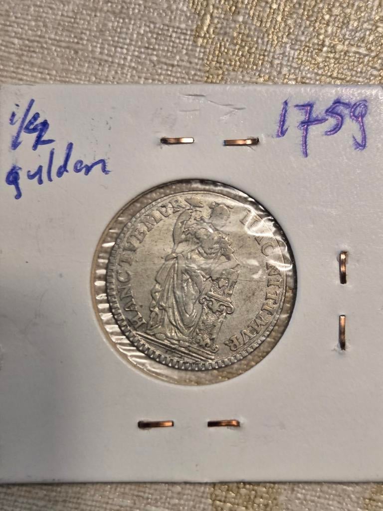 Zilveren 1/4 Gulden Holland 1759, Vóór koninkrijk, Zilver, Losse munt, Overige waardes