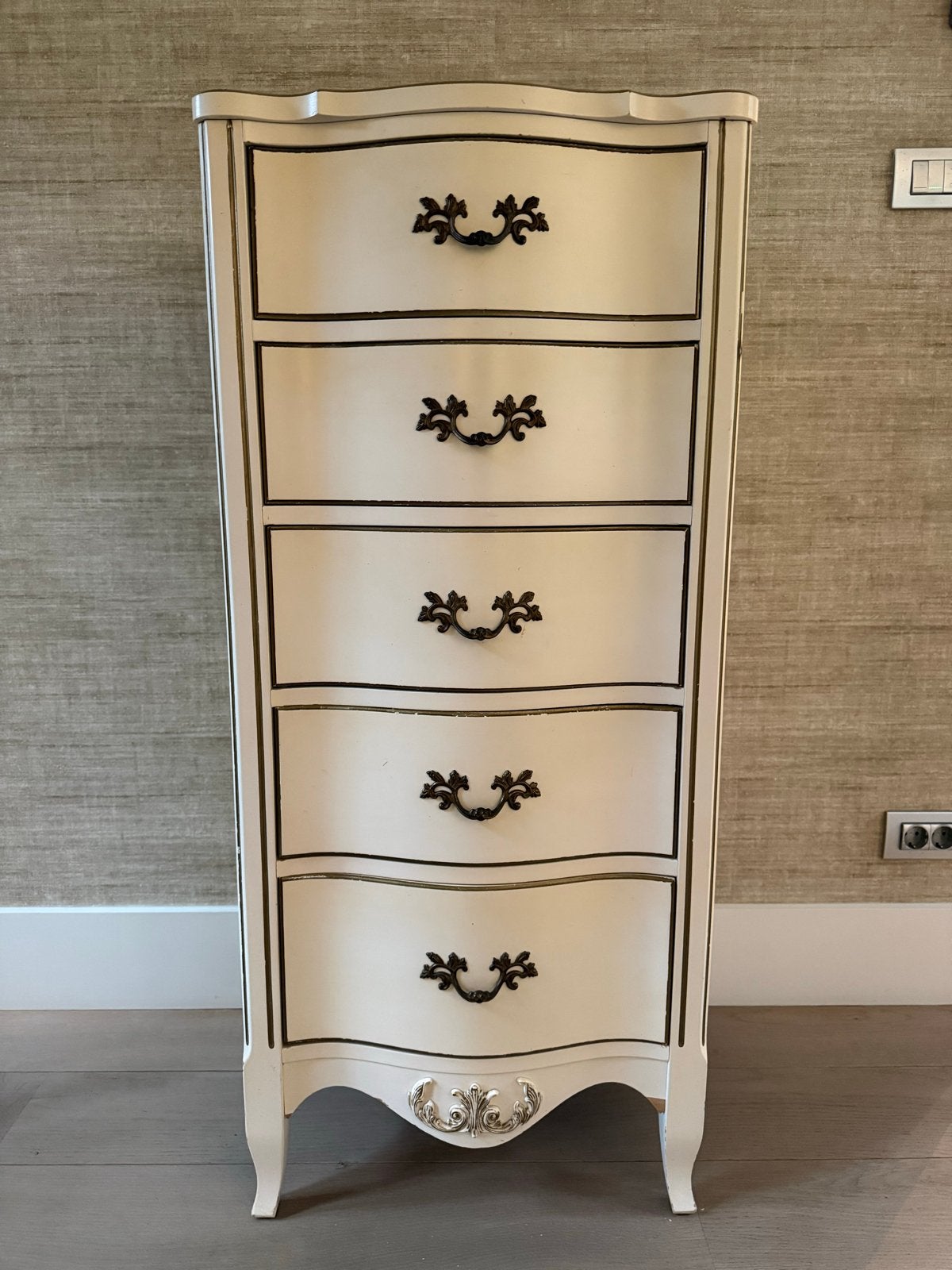 Elegant ladenkastje met 5 lades - Crème/Goud, Huis en Inrichting, Ophalen, Gebruikt, 5 laden of meer, 100 tot 150 cm