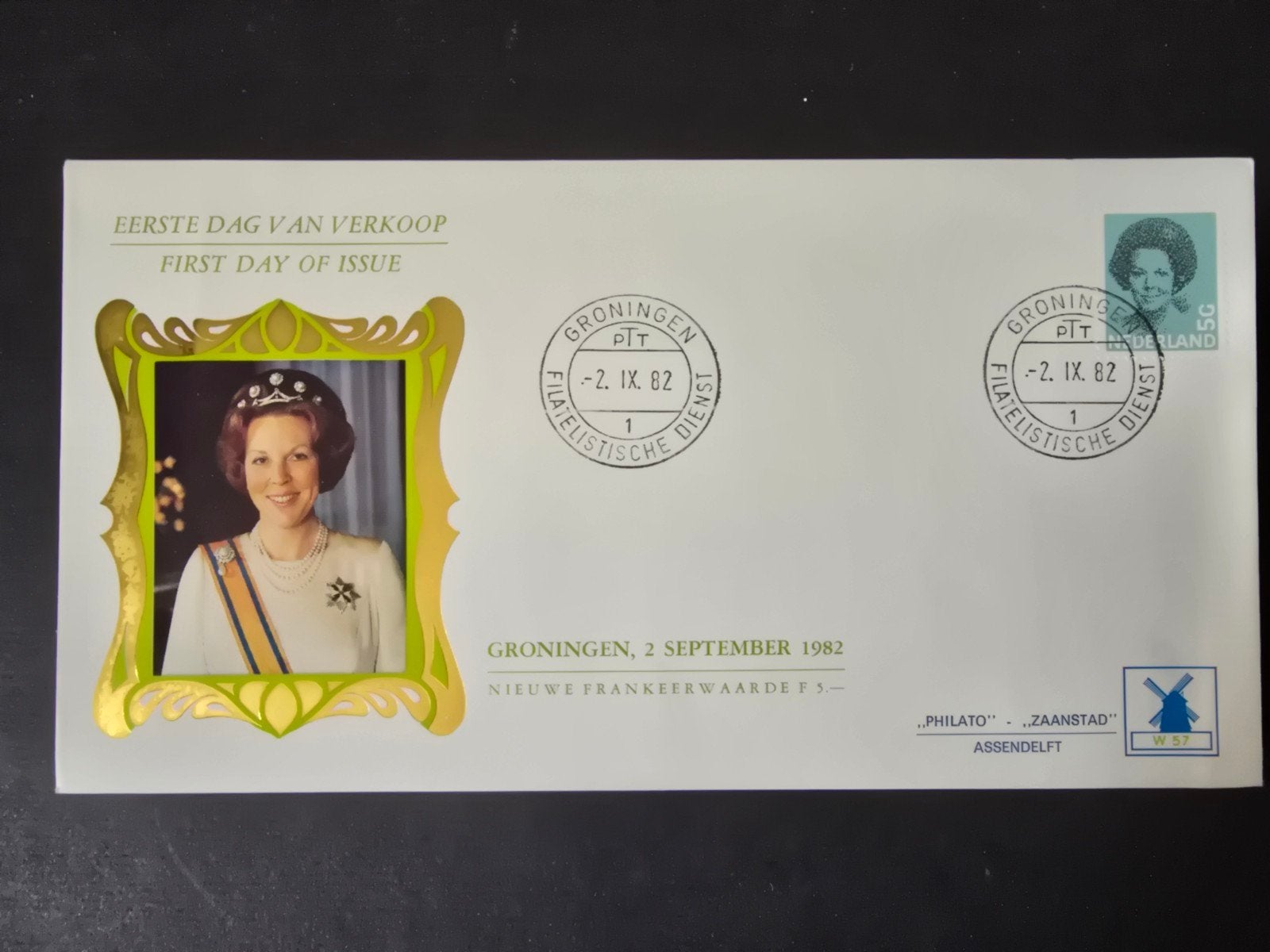 Eerstedagenveloppe Nederland 1982 - Philato-Molen 57, Postzegels en Munten, Postzegels | Eerstedagenveloppen, Ophalen of Verzenden