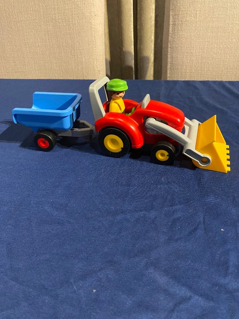 Playmobil 123, Traktor met frontlader en kar, Ophalen of Verzenden, Zo goed als nieuw