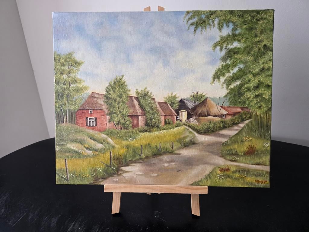 Schilderij – landelijke boerderij (I. Droppert), Ophalen of Verzenden