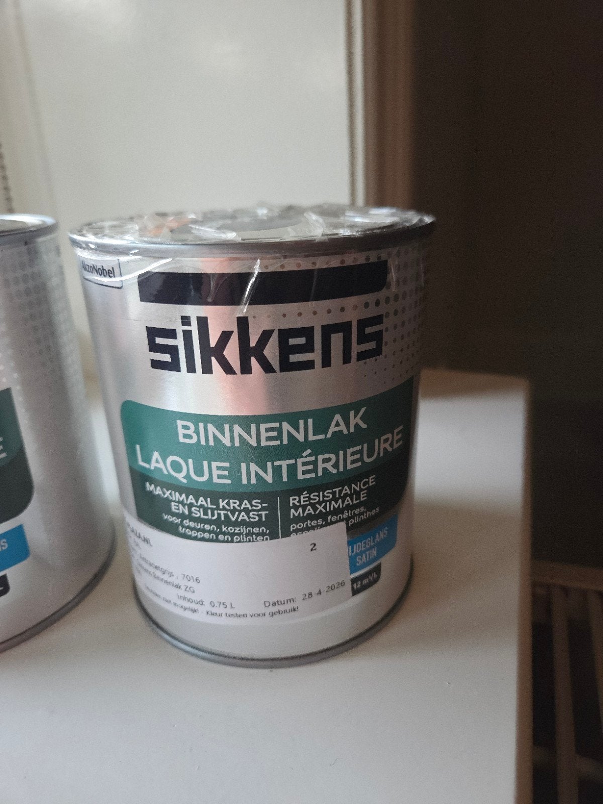 2 blikken Sikkens Binnenlak Zijdeglans - 0.75L, Overige kleuren, Nieuw, Ophalen of Verzenden, Lak