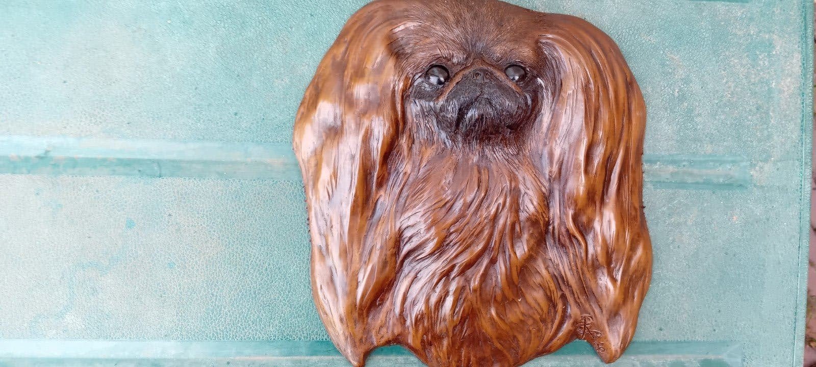 Vintage Pekinees Hond Wandsculptuur - Patsl Ann, Ophalen of Verzenden, Zoogdier, Wanddecoratie, Overige materialen
