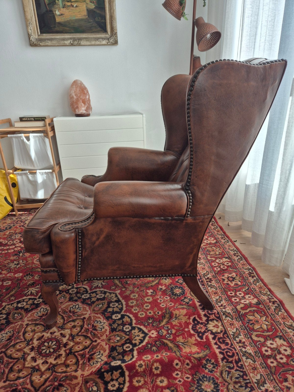Leren Chesterfield oorfauteuil - Vintage bruin, Ophalen