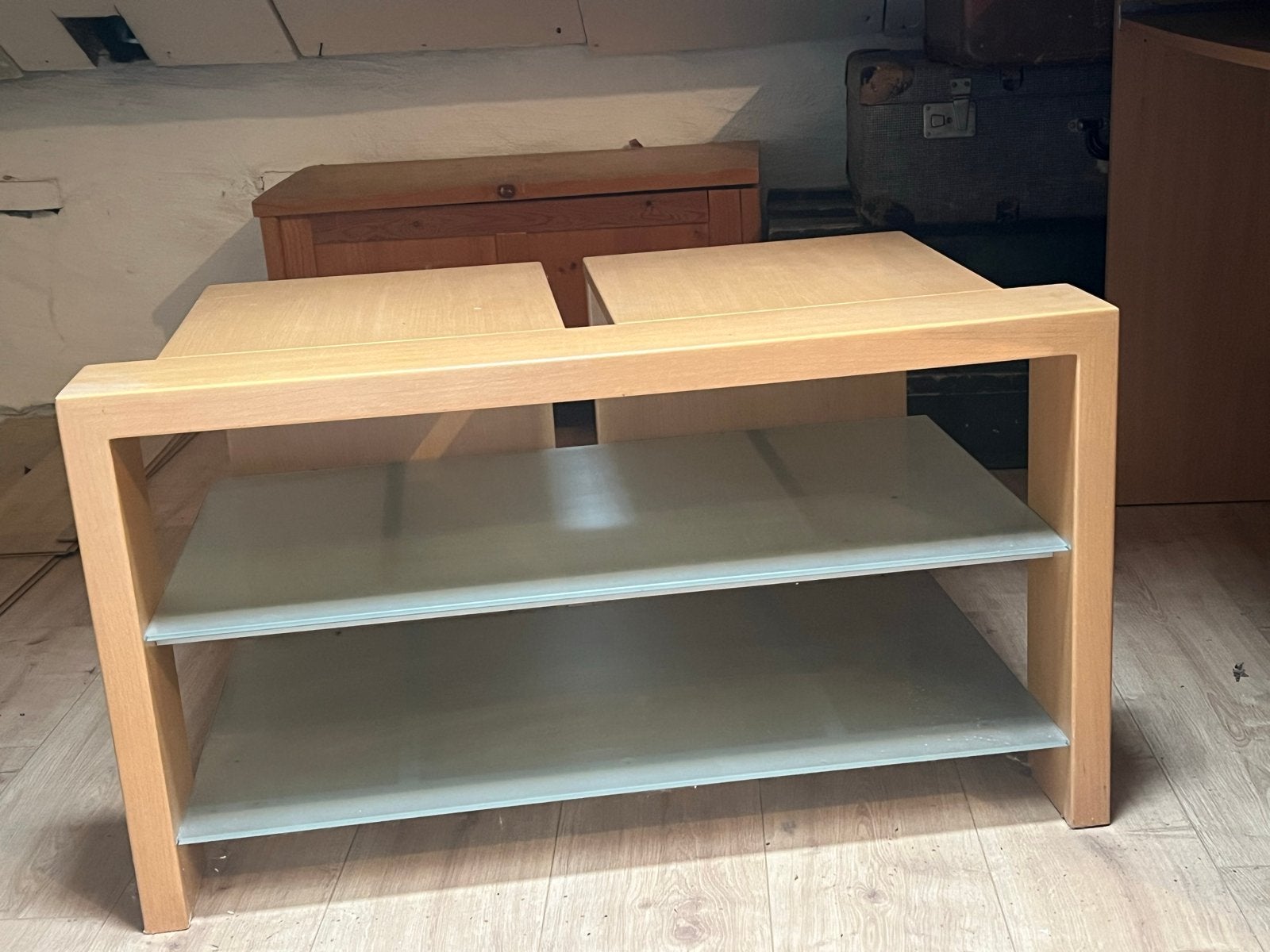 TV meubel met glazen planken, Ophalen, Gebruikt, 25 tot 50 cm, Minder dan 100 cm