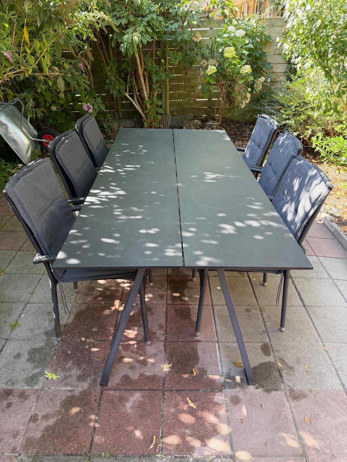 Tuinset met 6 stoelen en grote tafel, Ophalen, Kunststof, Eettafel, 6 zitplaatsen