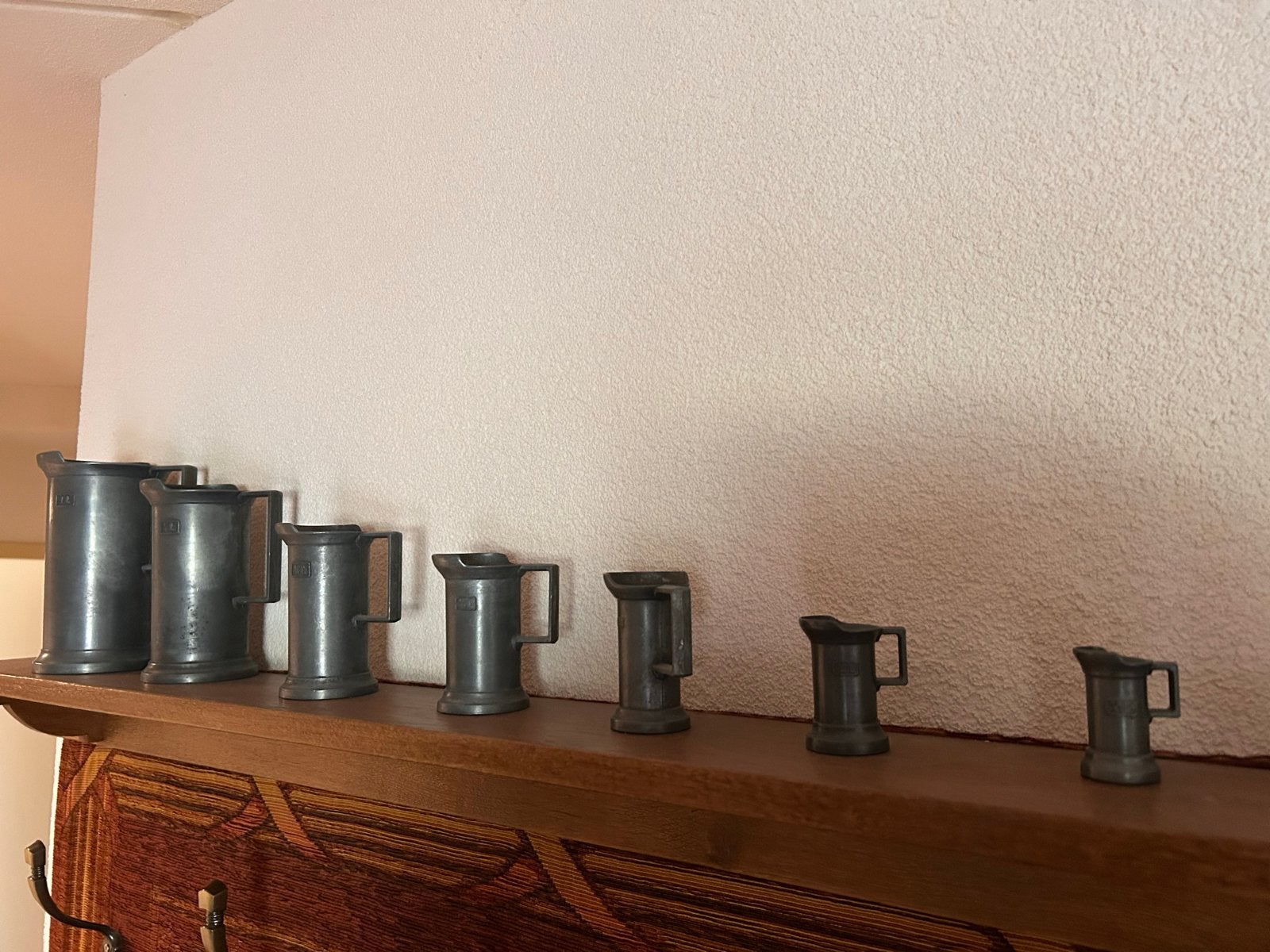 Set van 7 antieke tinnen kannetjes, diverse maten, Ophalen of Verzenden